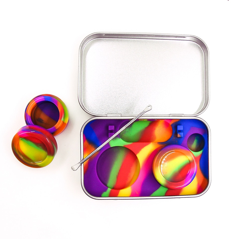 Stainless Steel Tin Box Wax Carrying Case Silicone DAB Container