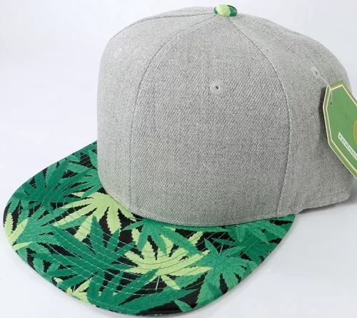 snapback marijuana leaf hat grey
