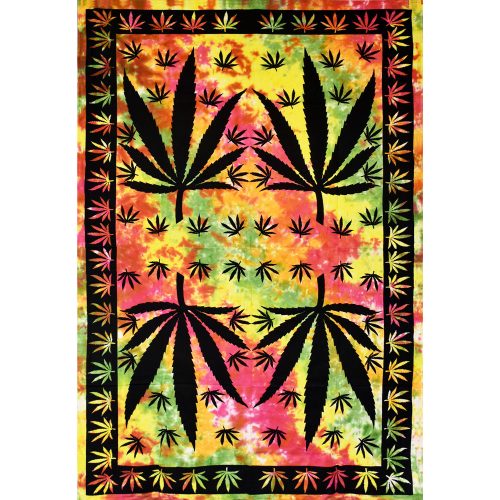 Rasta Tie-Dye Hemp Leaves Tapestry