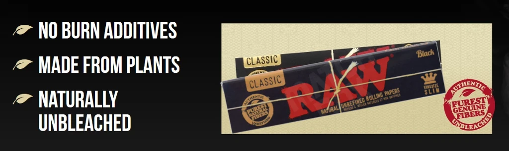 raw black king size slim rolling papers bottom banner