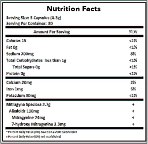 white jong kong kratom nutritional label