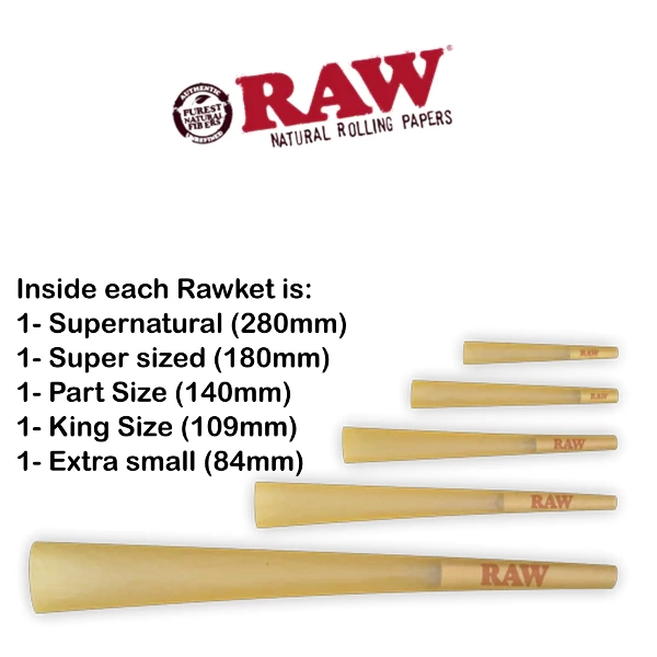 RAW RAWket FIVE CONE KIT Rolling Papers - NEW Assorted SIZES PRE
