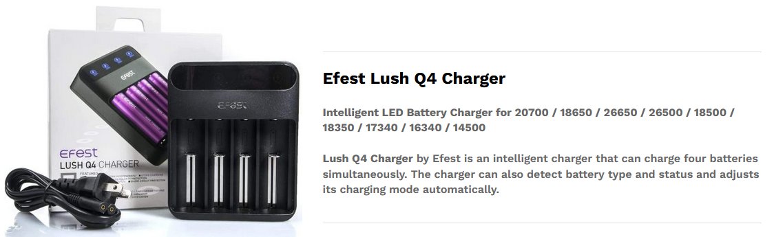 the efest lush q4 charger for vape battery safety