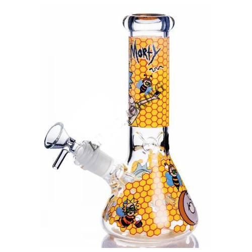 rick and morty yellow honeycomb designer glass pipe