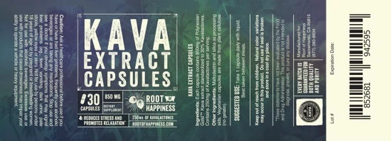 root of happiness kava extract capsules label