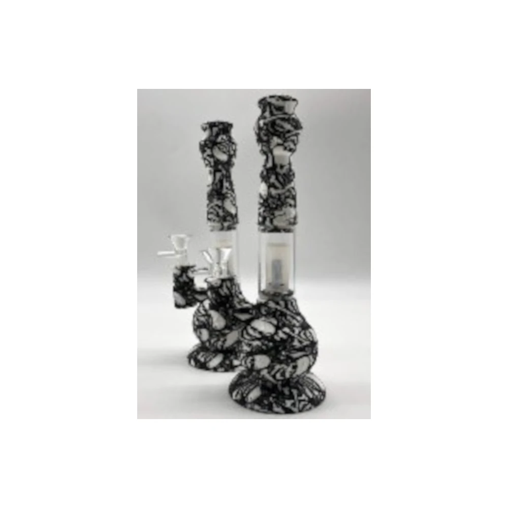 Silicone Printed Round Bottom Water Pipe w/ Glass TK601