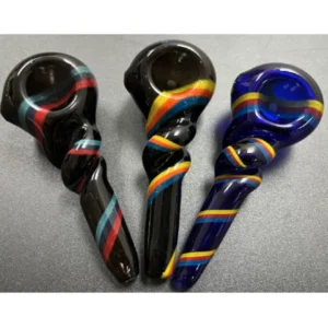 Black Glass Hand Pipe with Colorfull Swirls D098